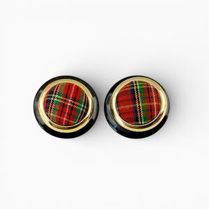 Large Vintage Scottish Tartan Clip On Earrings, Royal Stewart Style Clan Jewelry